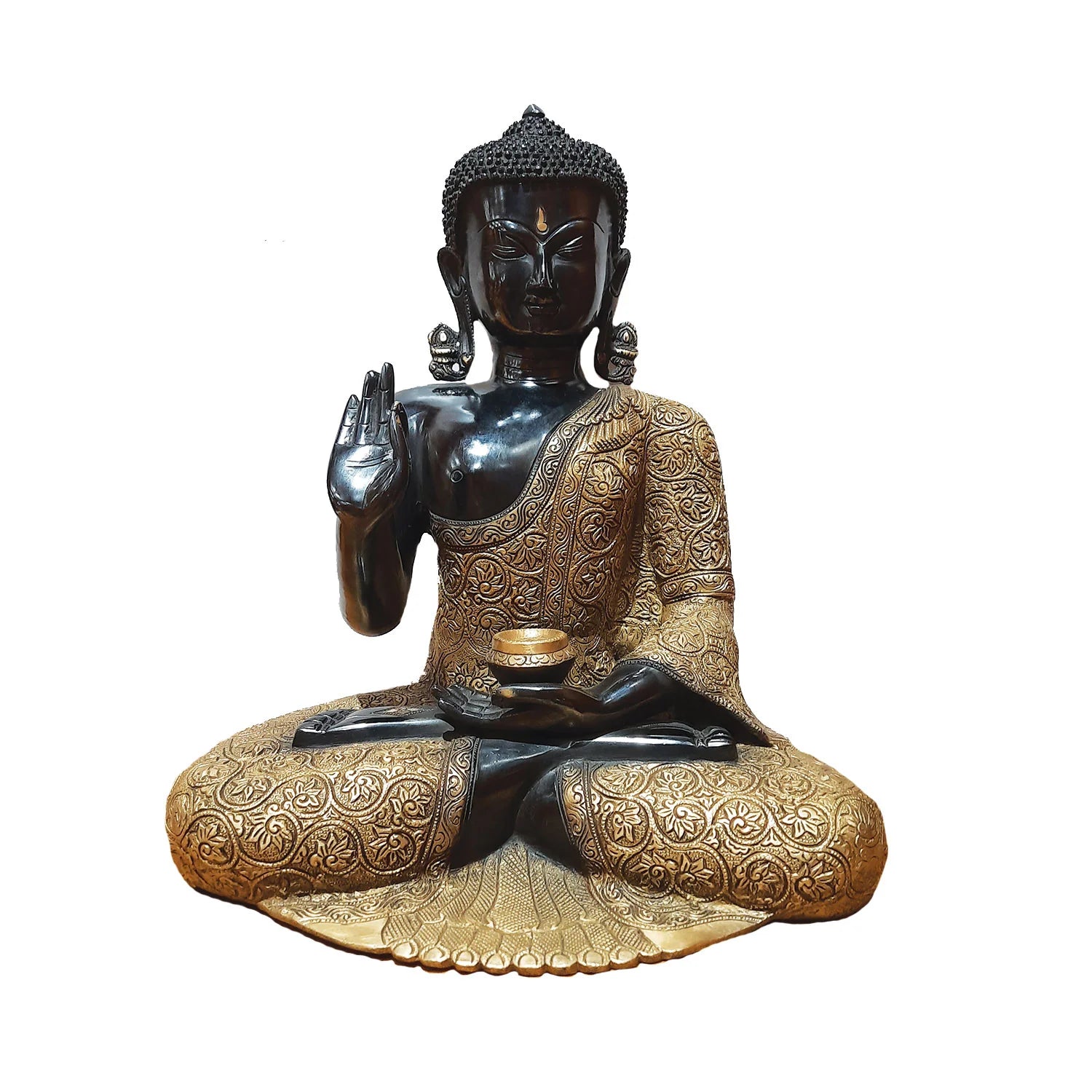 Brass Carved Buddha in Black & Gold finish