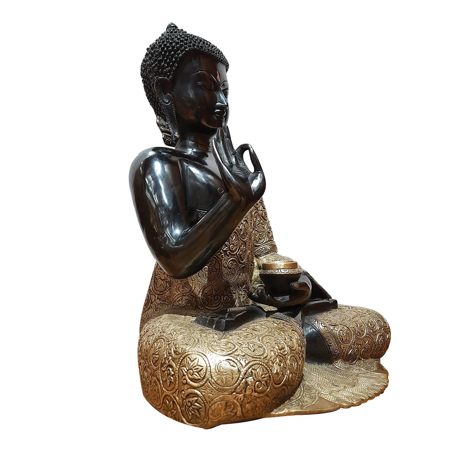 Brass Carved Buddha in Black & Gold finish