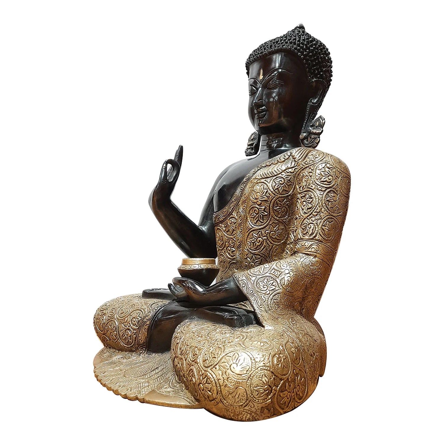 Brass Carved Buddha in Black & Gold finish