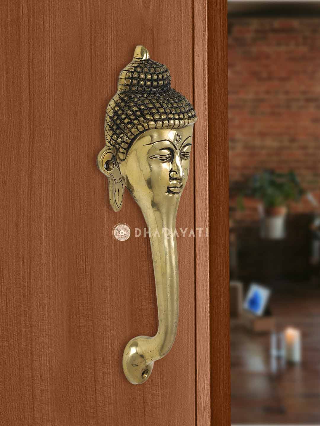 Buddha Design Door Handle Decorative Brass