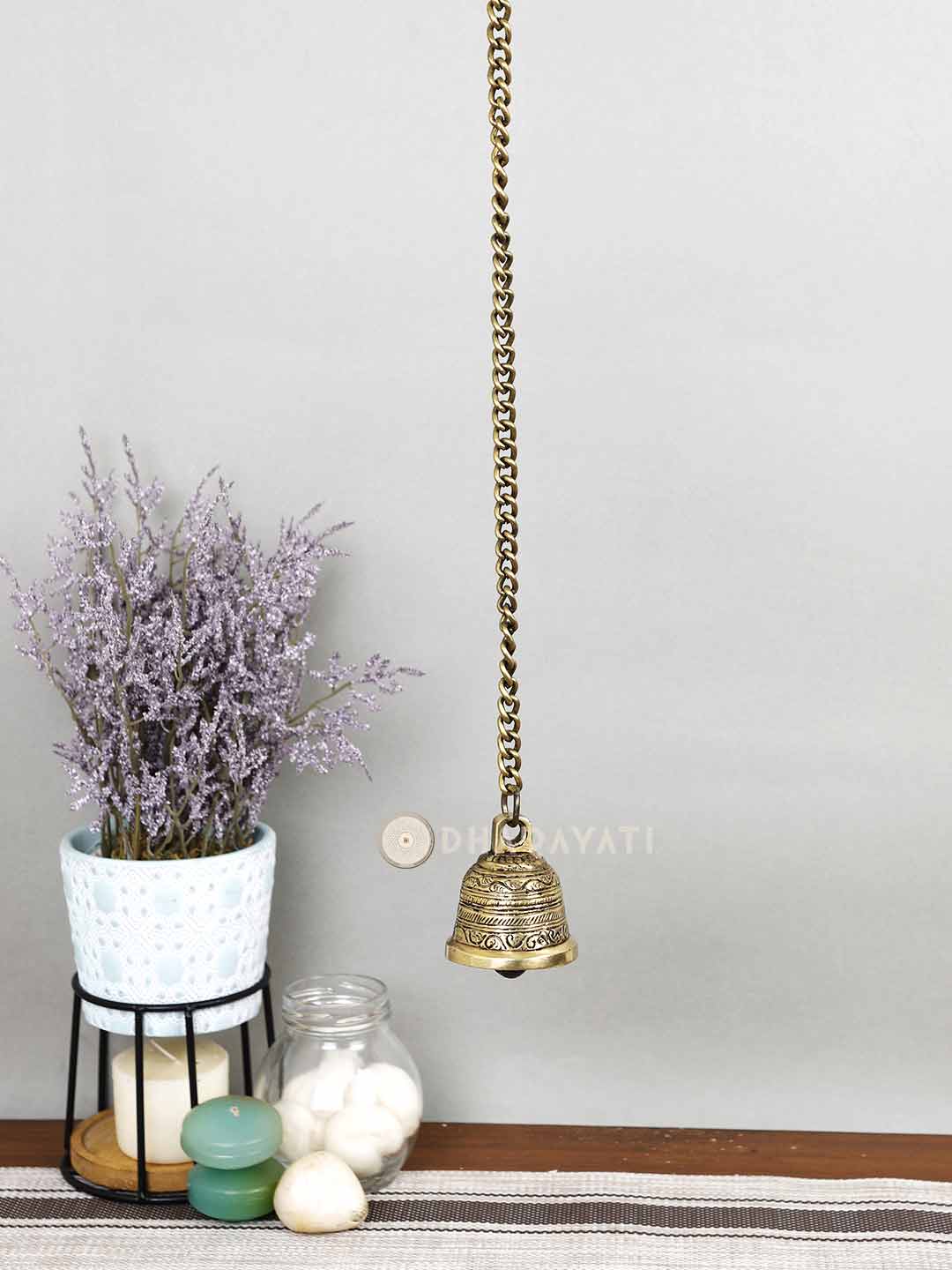 Mandir Hanging Bell Small Decorative Brass – Dharayati