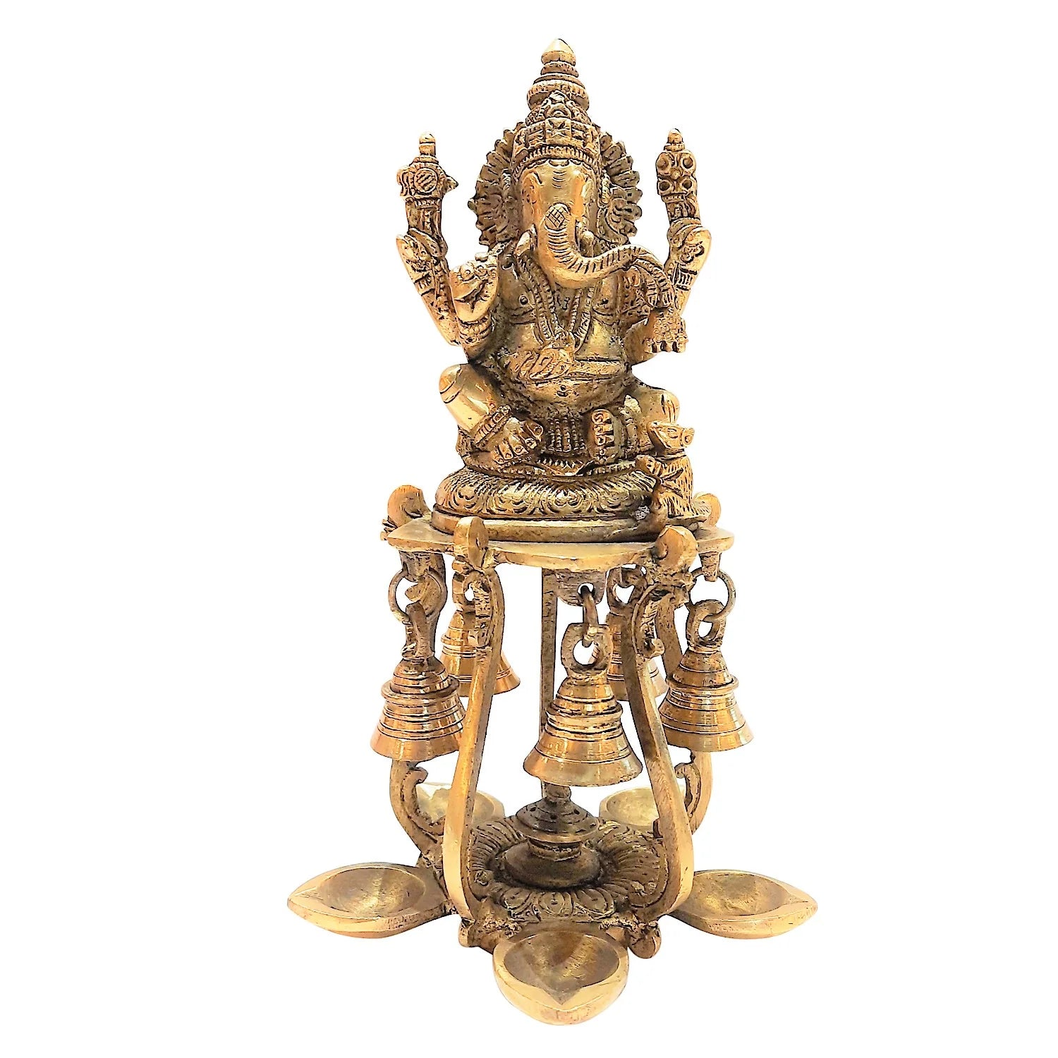 Brass Deepak with Sitting Ganesh 10 in