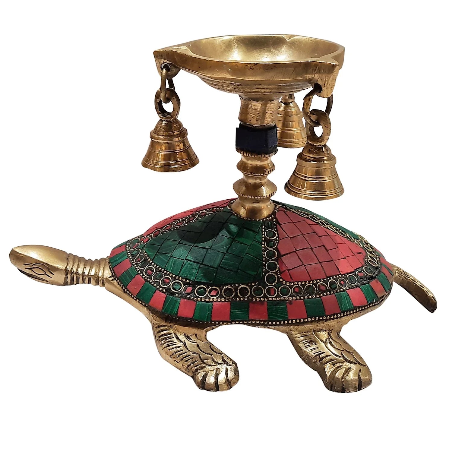 Brass Tortoise Deepak with Stonework 6 in