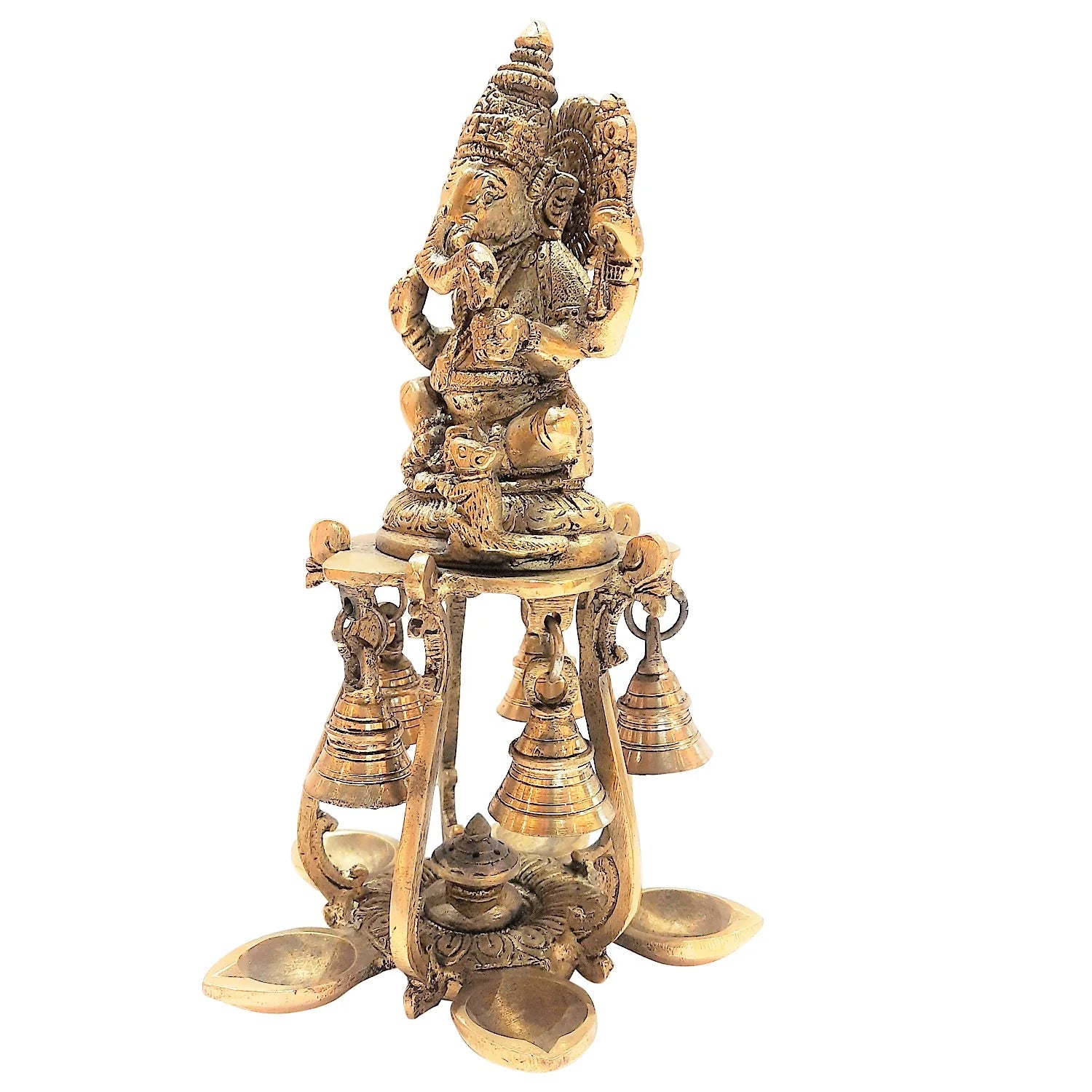 Brass Deepak with Sitting Ganesh 10 in