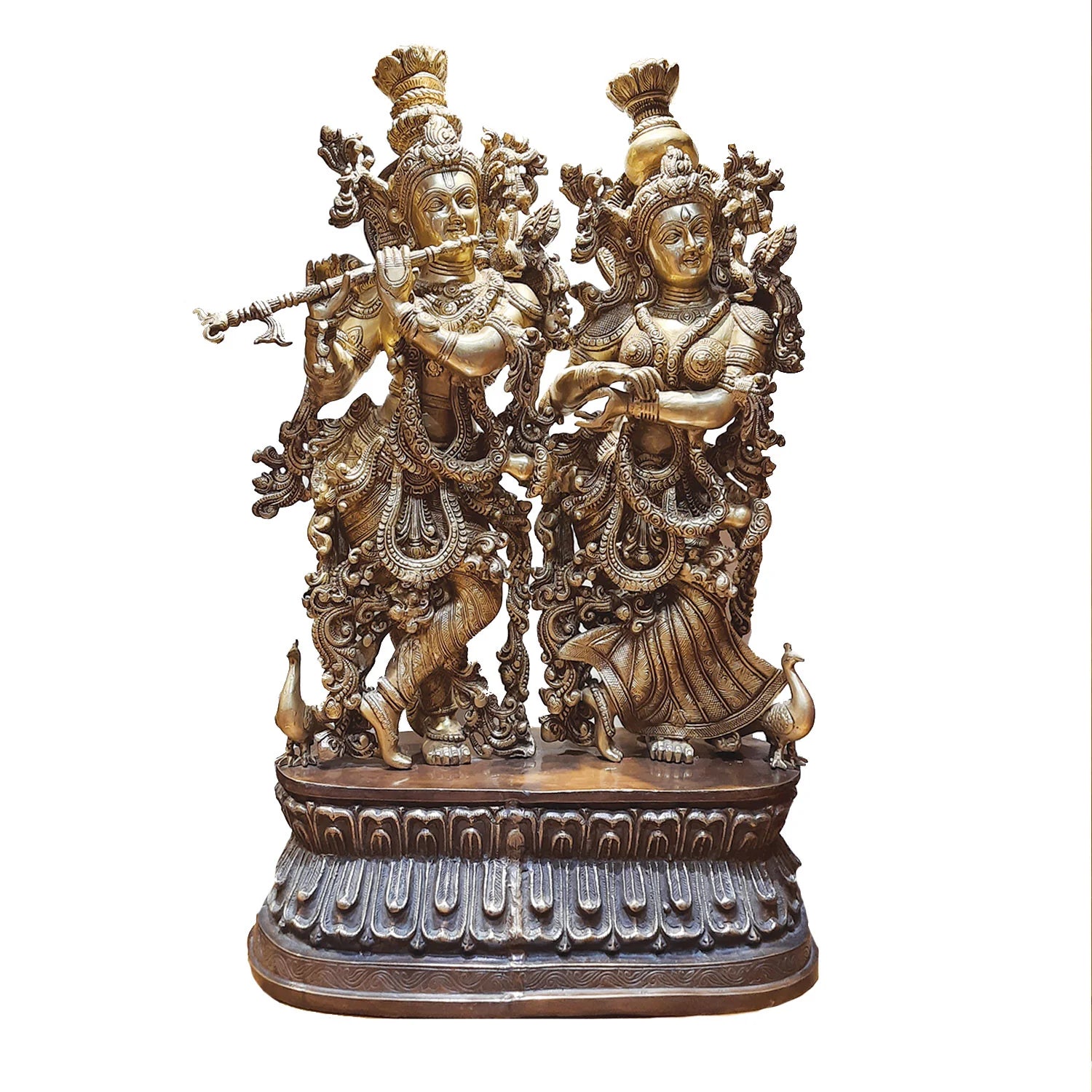 Brass Radha Krishna on Base with Two Tone Finish