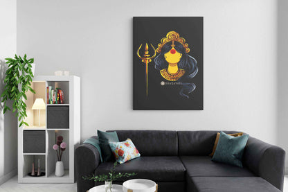 Divine Empowerment: Devi with Yellow Trishul - Canvas Art