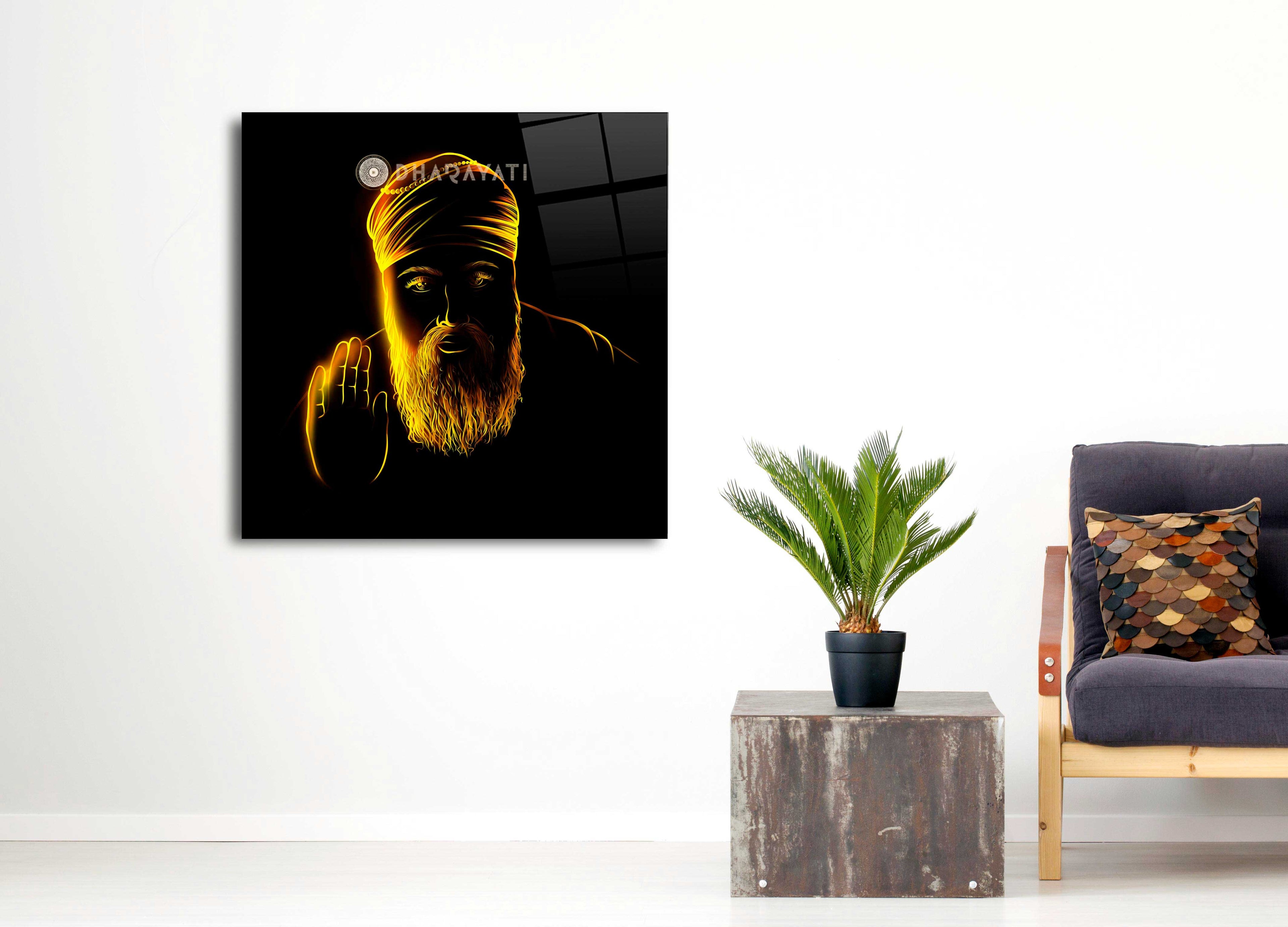 Gurunanak Ji: Enlightening Presence - Glass Wall Art for Spiritual Inspiration