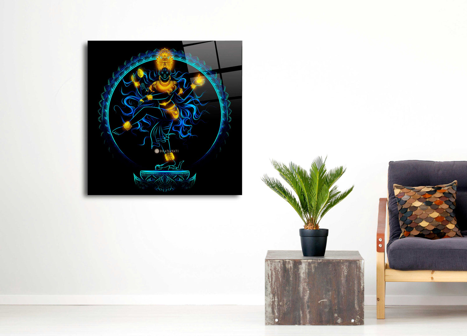 Celestial Rhythm: Dancing God Nataraja Glass Wall Art for Harmony and Grace