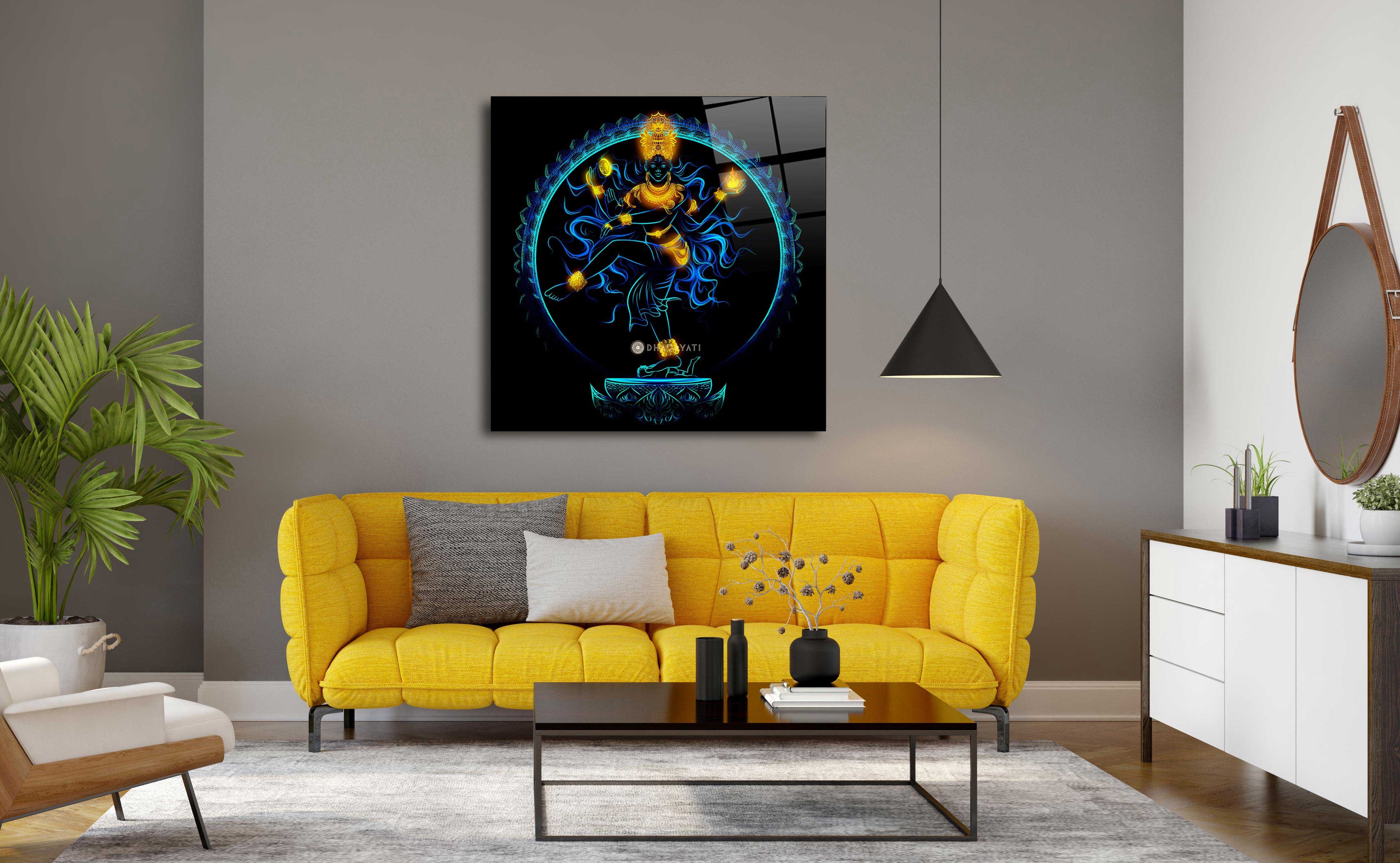 Celestial Rhythm: Dancing God Nataraja Glass Wall Art for Harmony and Grace