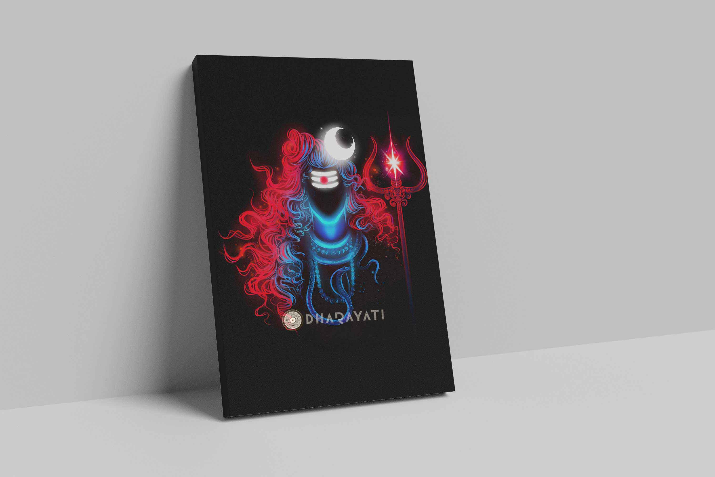 The Divine Union: Shiva Mahadev in Blue with Red Trishul - Canvas Art