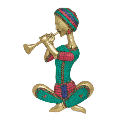 Brass Musician Wall Hanging with Stonework