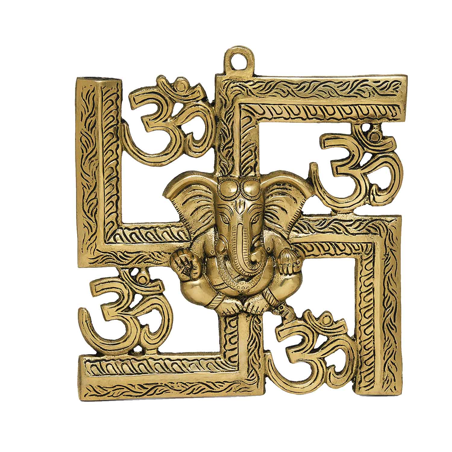 Brass Ganesh with Swastik and Om Wall Hanging