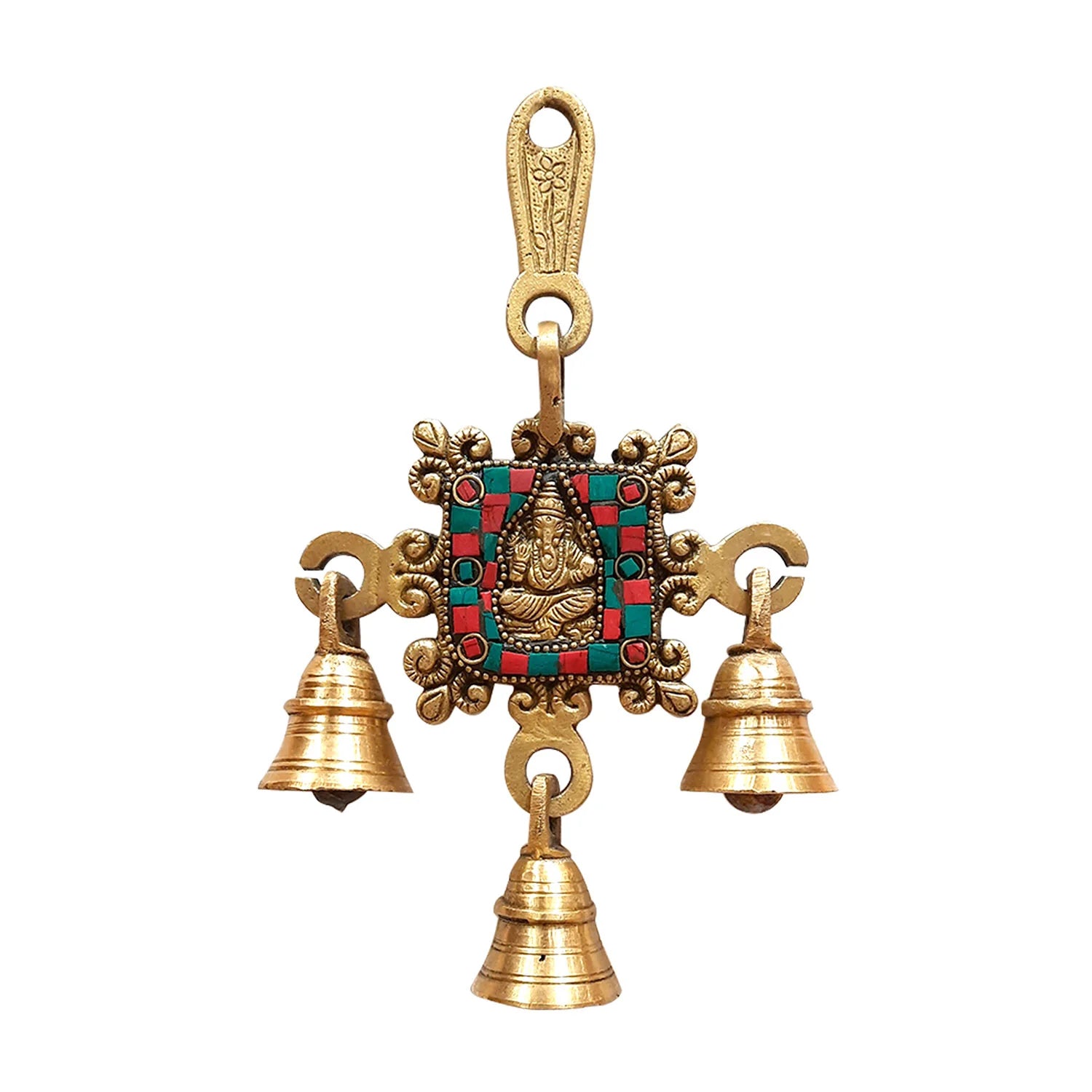 Brass Stonework Ganesha Wall Hanging Bells