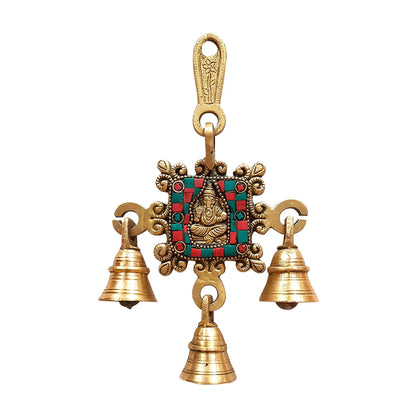 Brass Stonework Ganesha Wall Hanging Bells