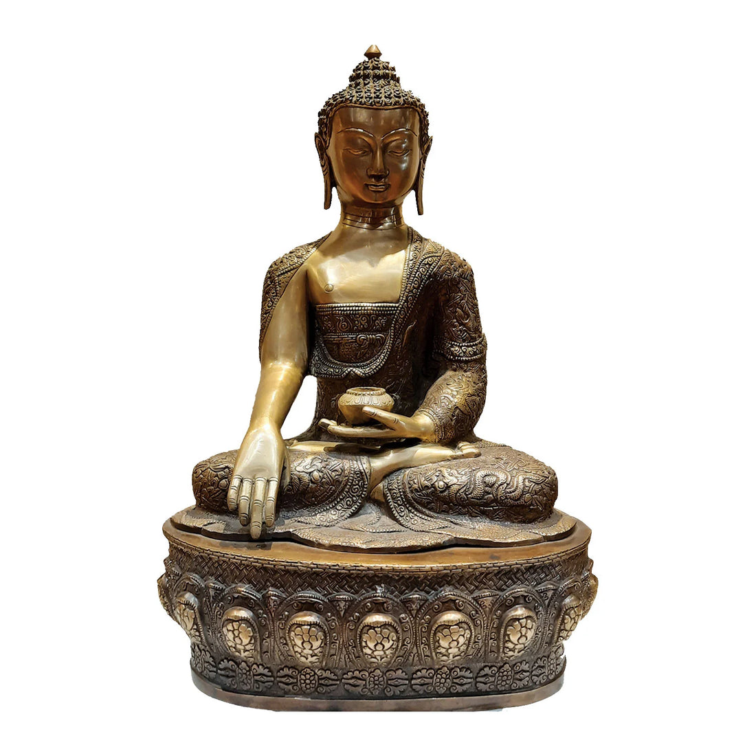 Brass Sitting Buddha on Base 20 in