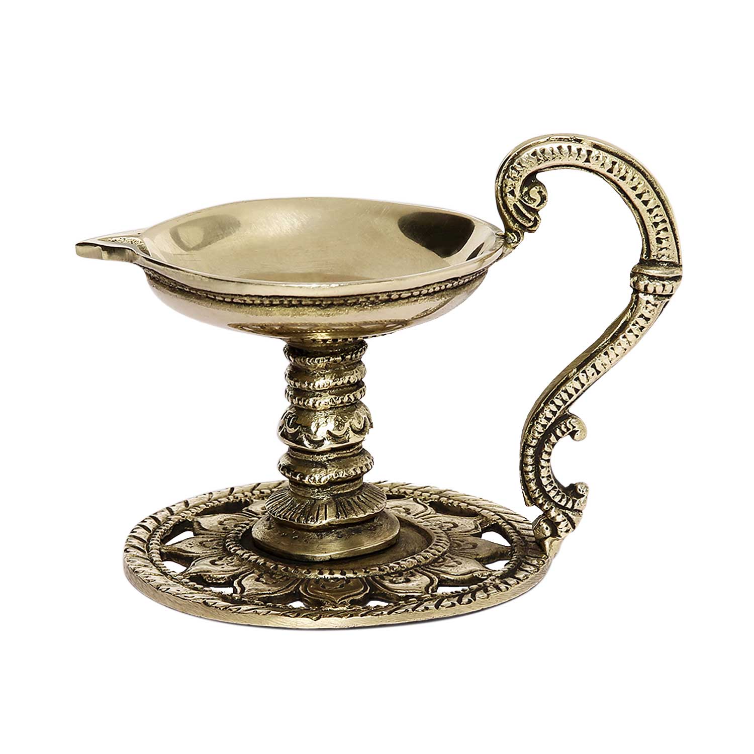 Brass Lotus Engraved Aarti Deepak