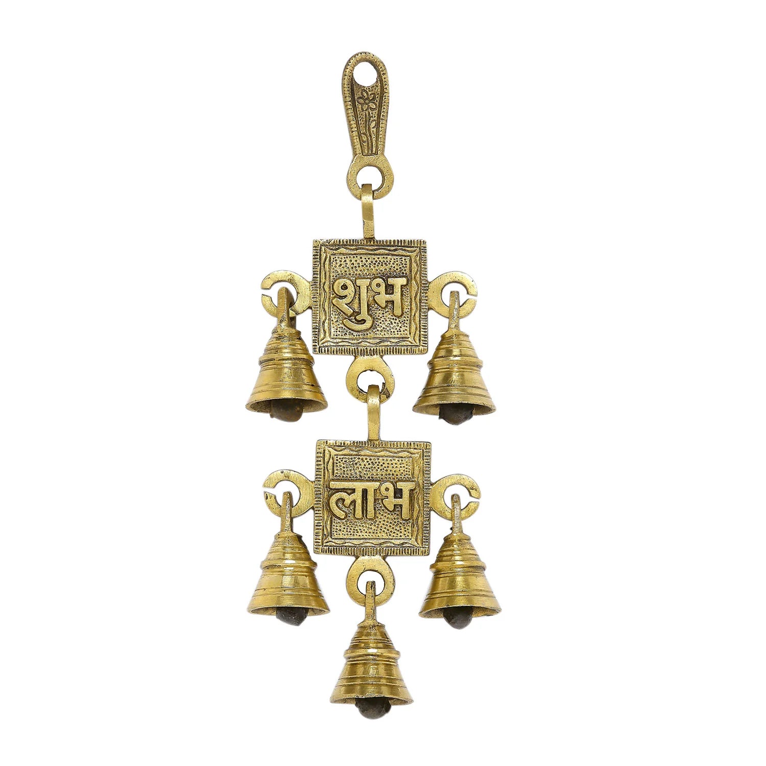 Brass Shubh Labh Wall Hanging with 5 Bells