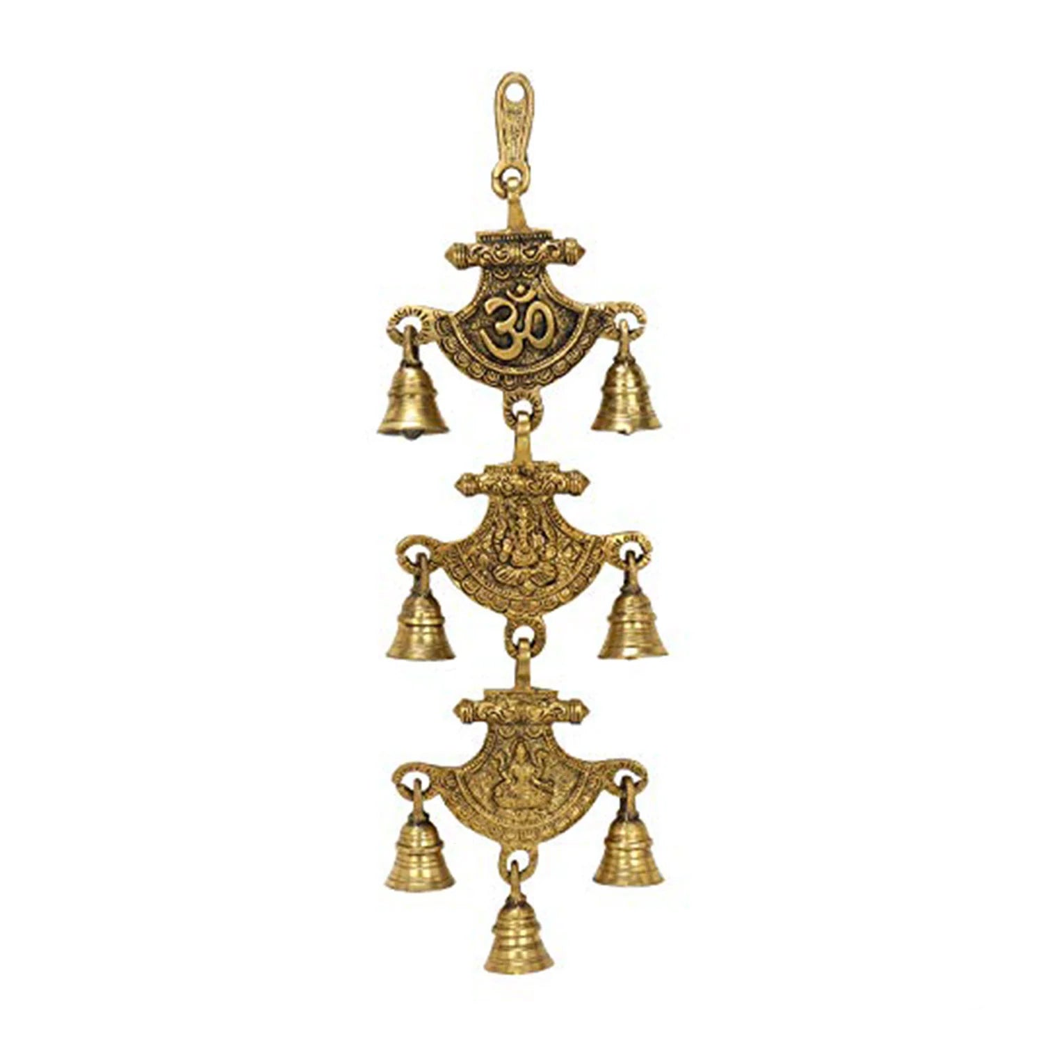 Brass Om Ganesh and Laxmi Curve Style Temple Bells