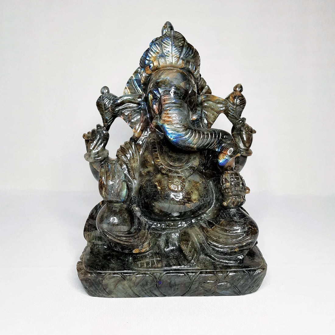 Labradorite Stone Sitting Ganesh with Velvette Box