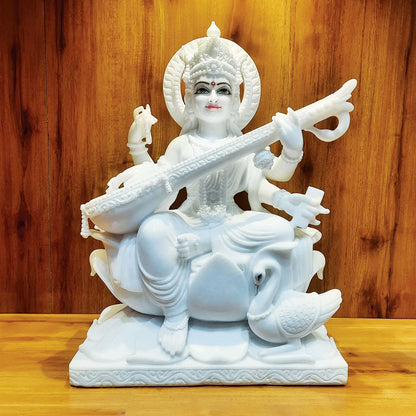 Marble Saraswati Sitting on Lotus