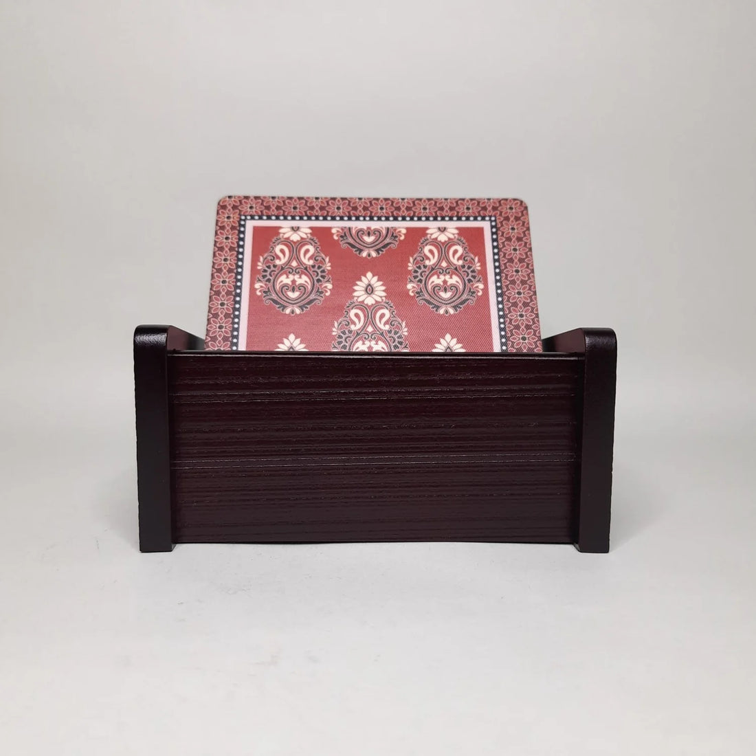 Ajrakh Maroon Coaster with Holder (Set of 4)