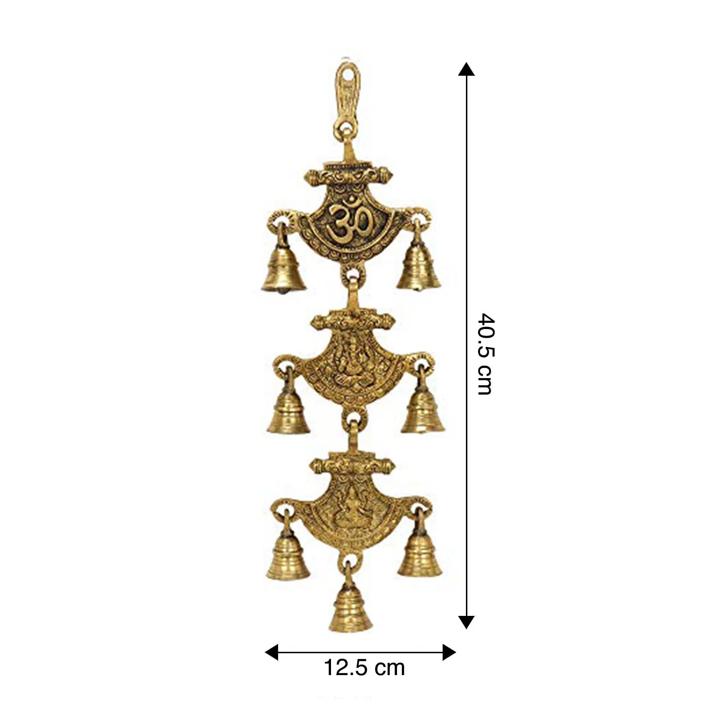 Brass Om Ganesh and Laxmi Curve Style Temple Bells