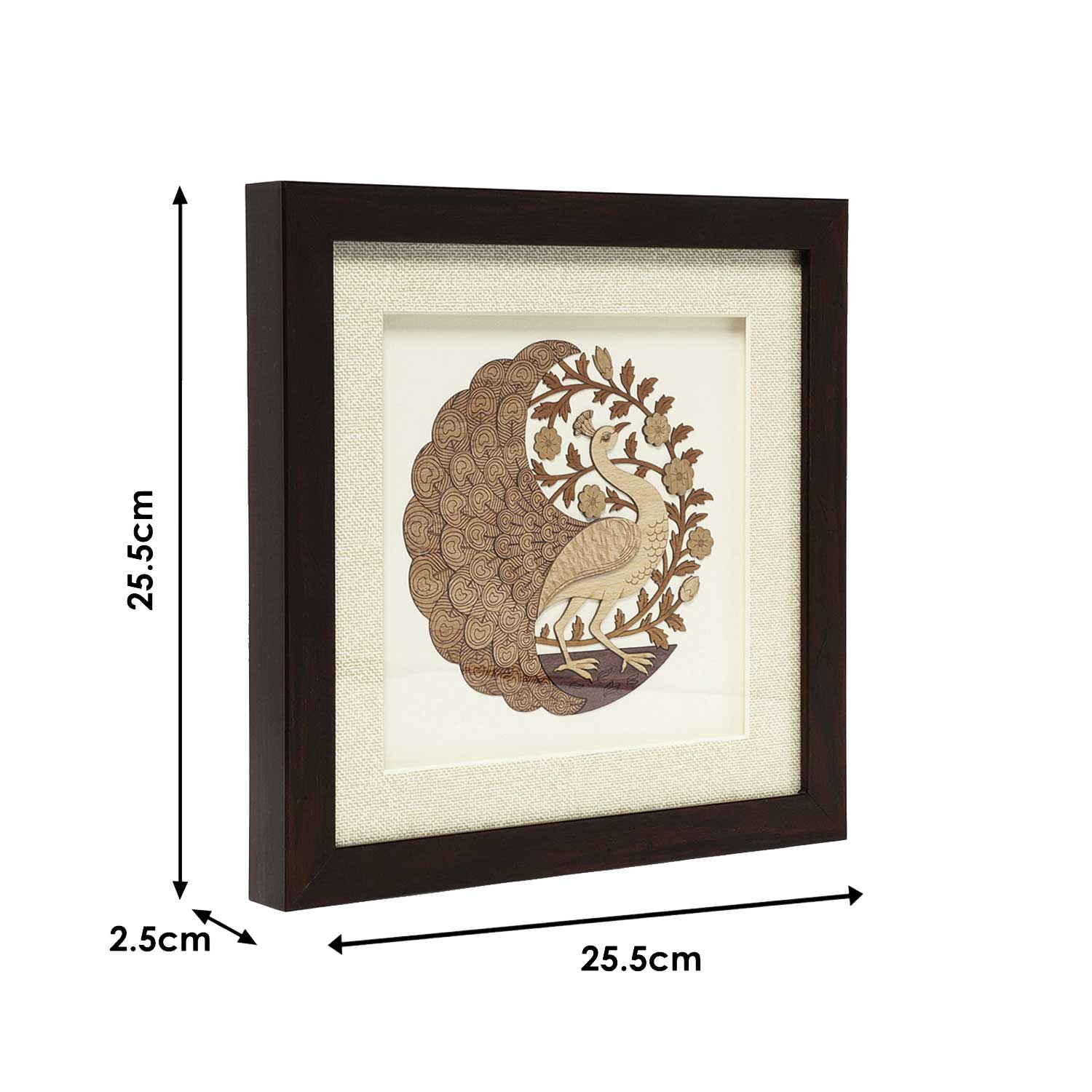 Round Peacock Wood Art Frame