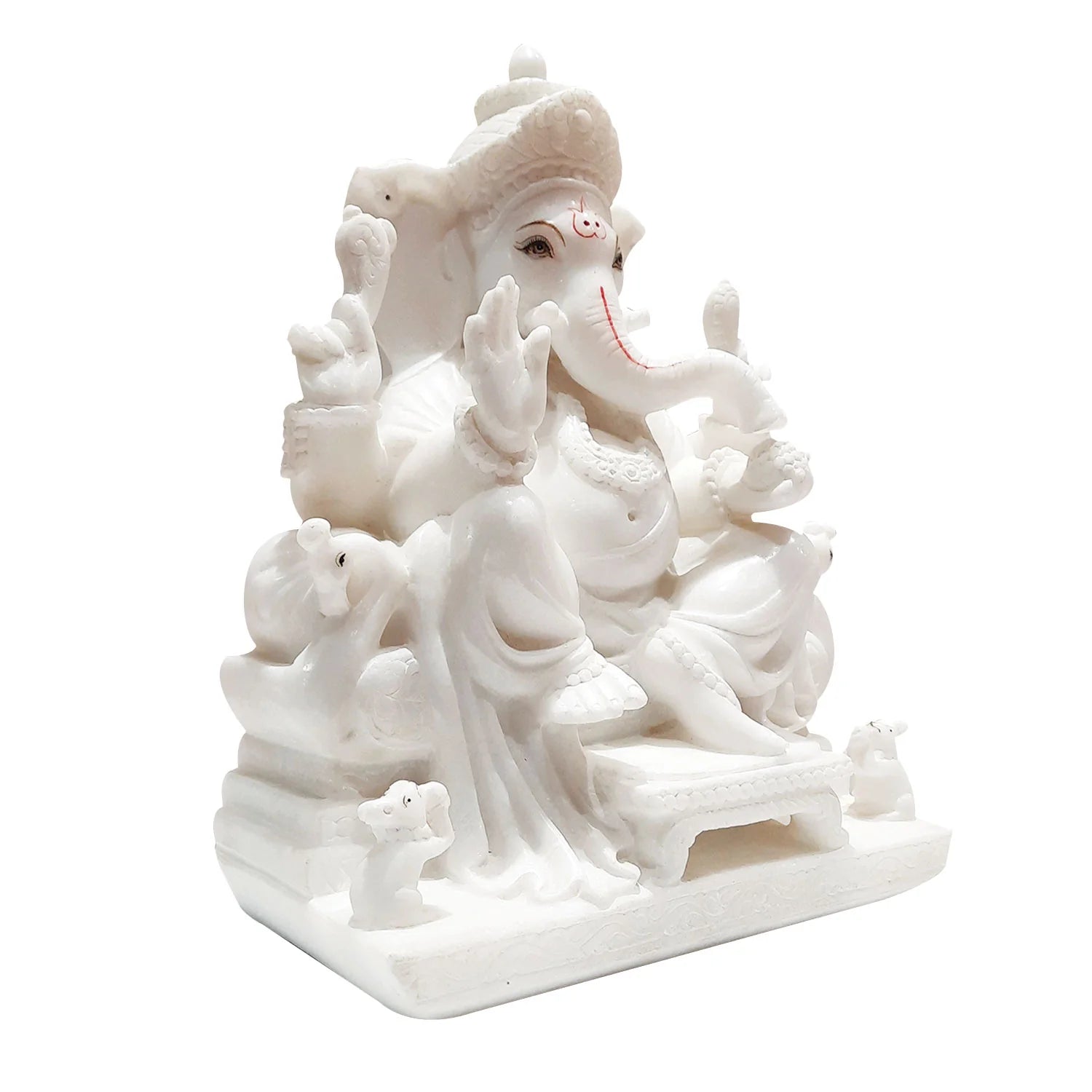 Marble Ganesha Sitting on Sihasan with Pillow