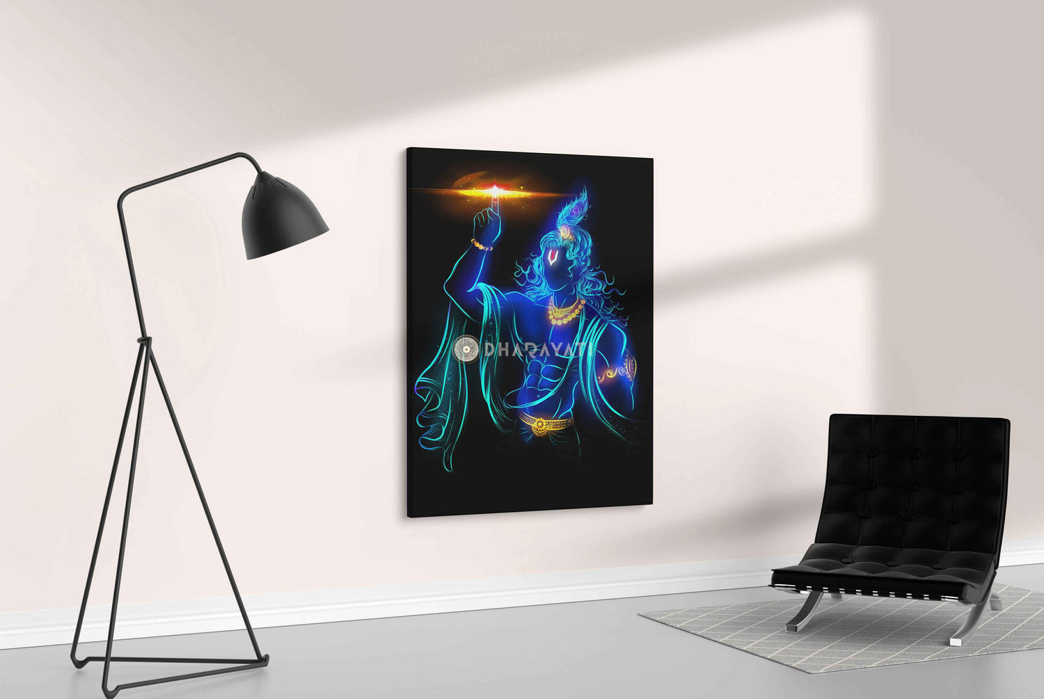 Divine Love and Protection: Lord Krishna with Chakra - Canvas Art