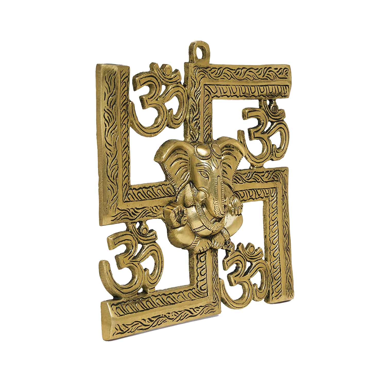 Brass Ganesh with Swastik and Om Wall Hanging