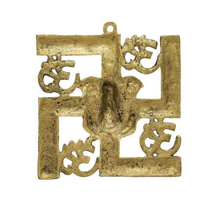 Brass Ganesh with Swastik and Om Wall Hanging