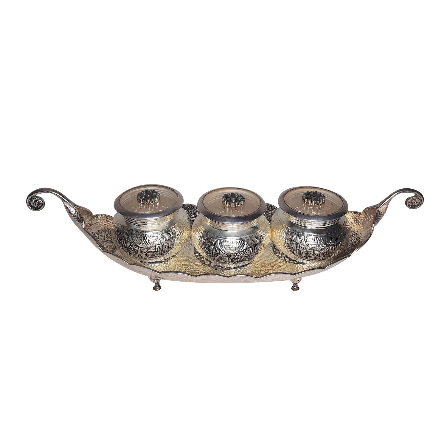 Silver Tray with Dabi (Set of 4 pcs)