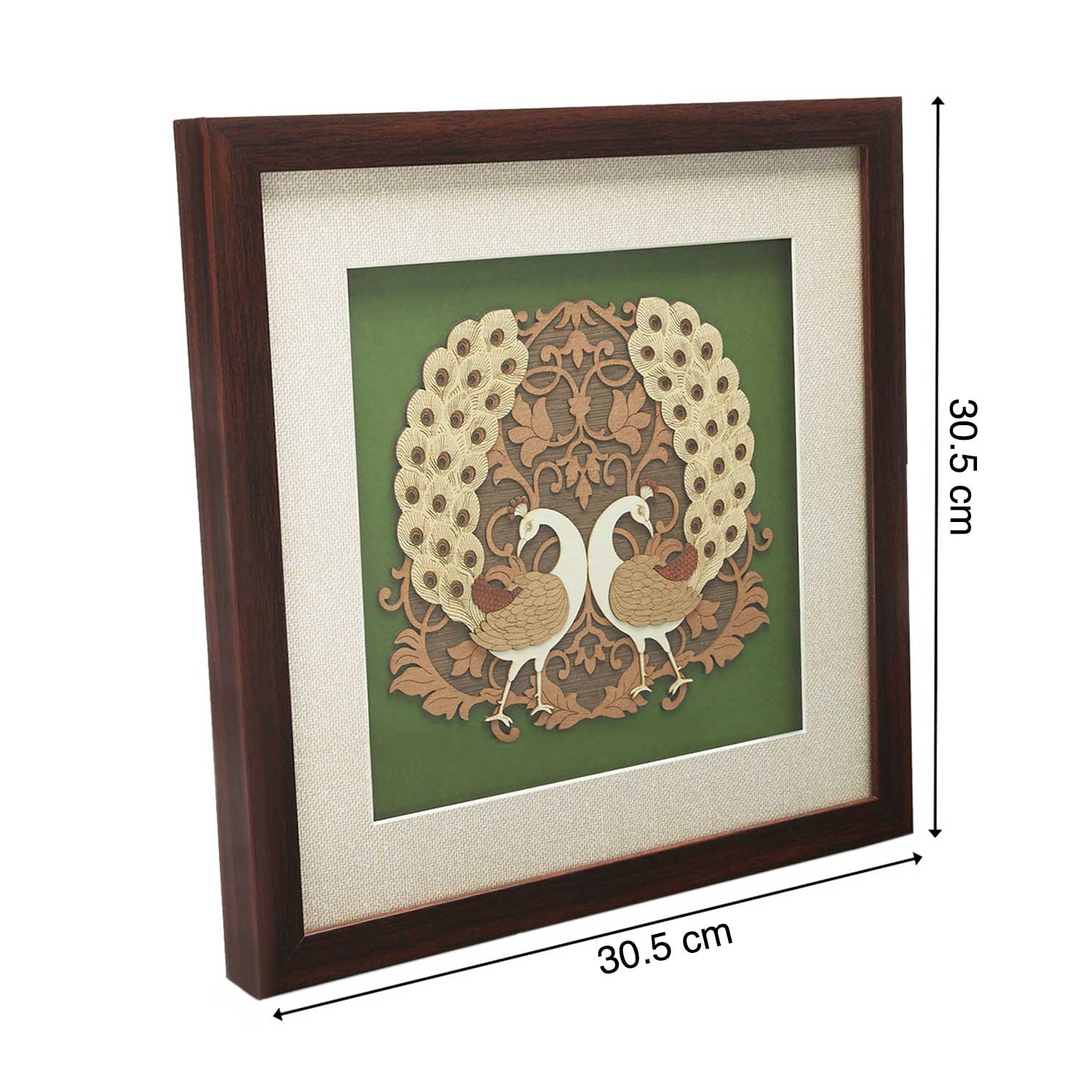 Twin Peacocks Wood Art Frame