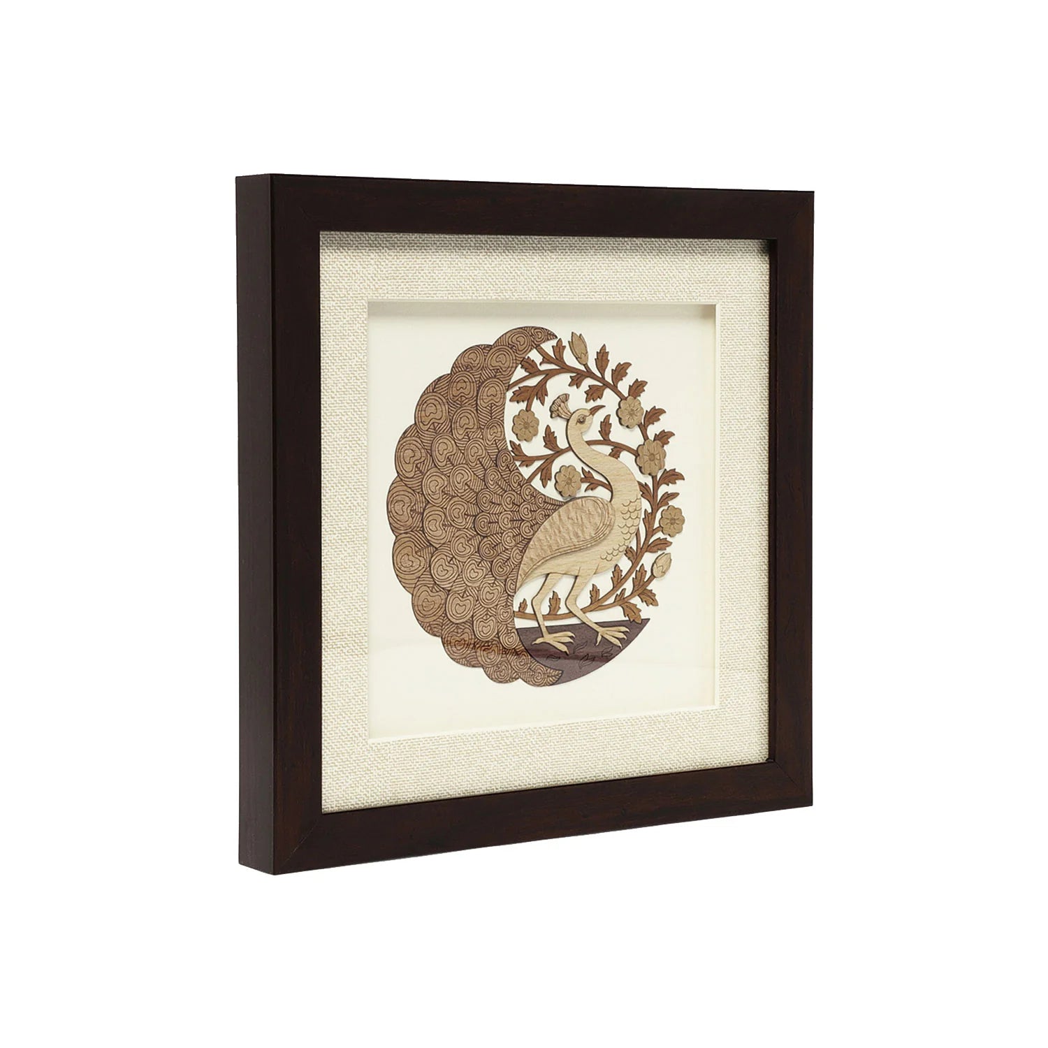 Round Peacock Wood Art Frame