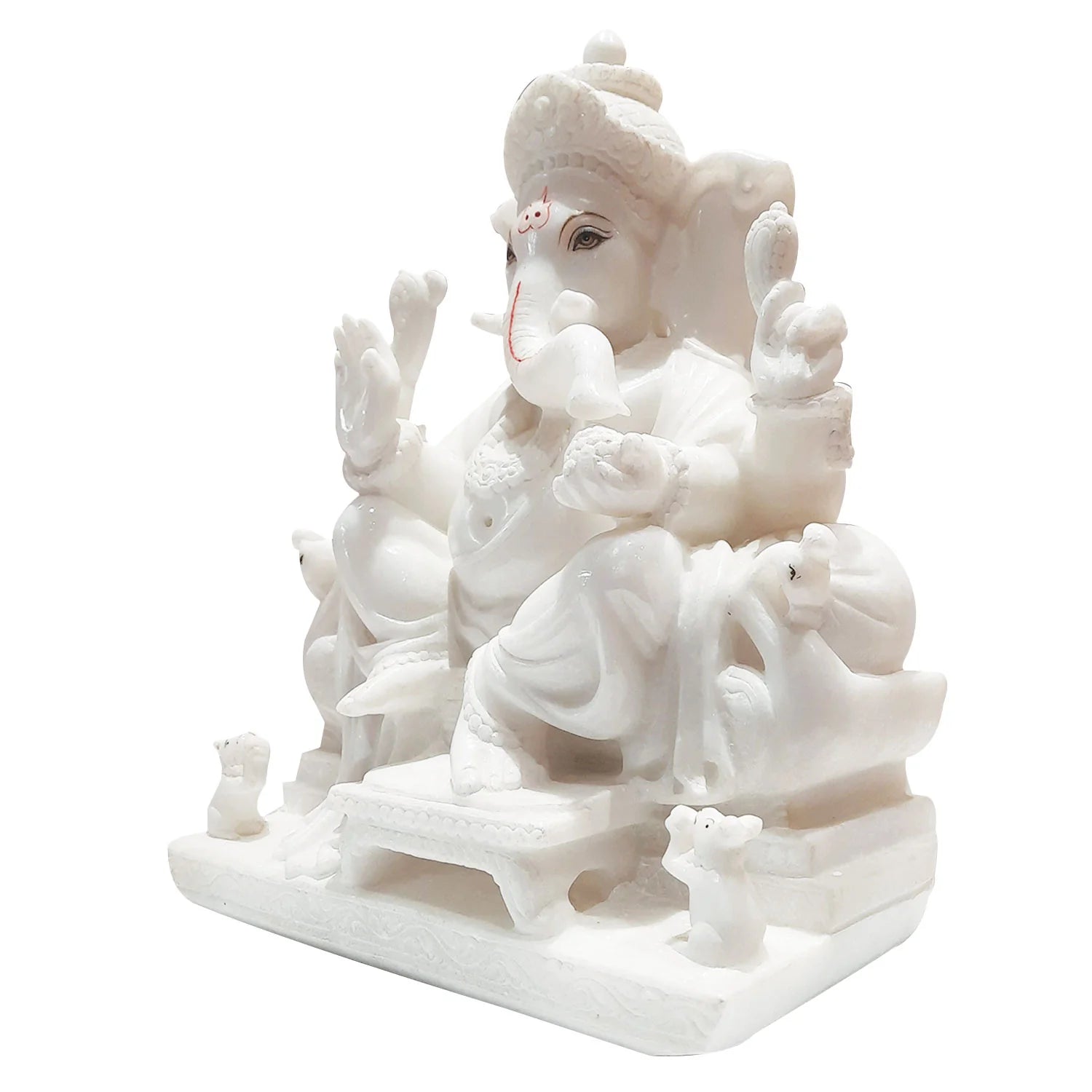 Marble Ganesha Sitting on Sihasan with Pillow