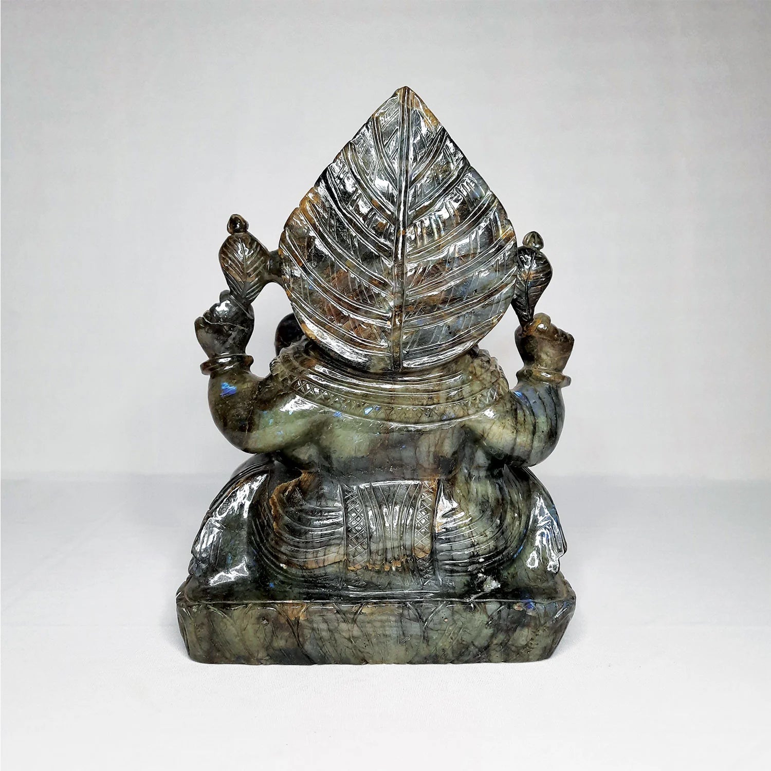 Labradorite Stone Sitting Ganesh with Velvette Box