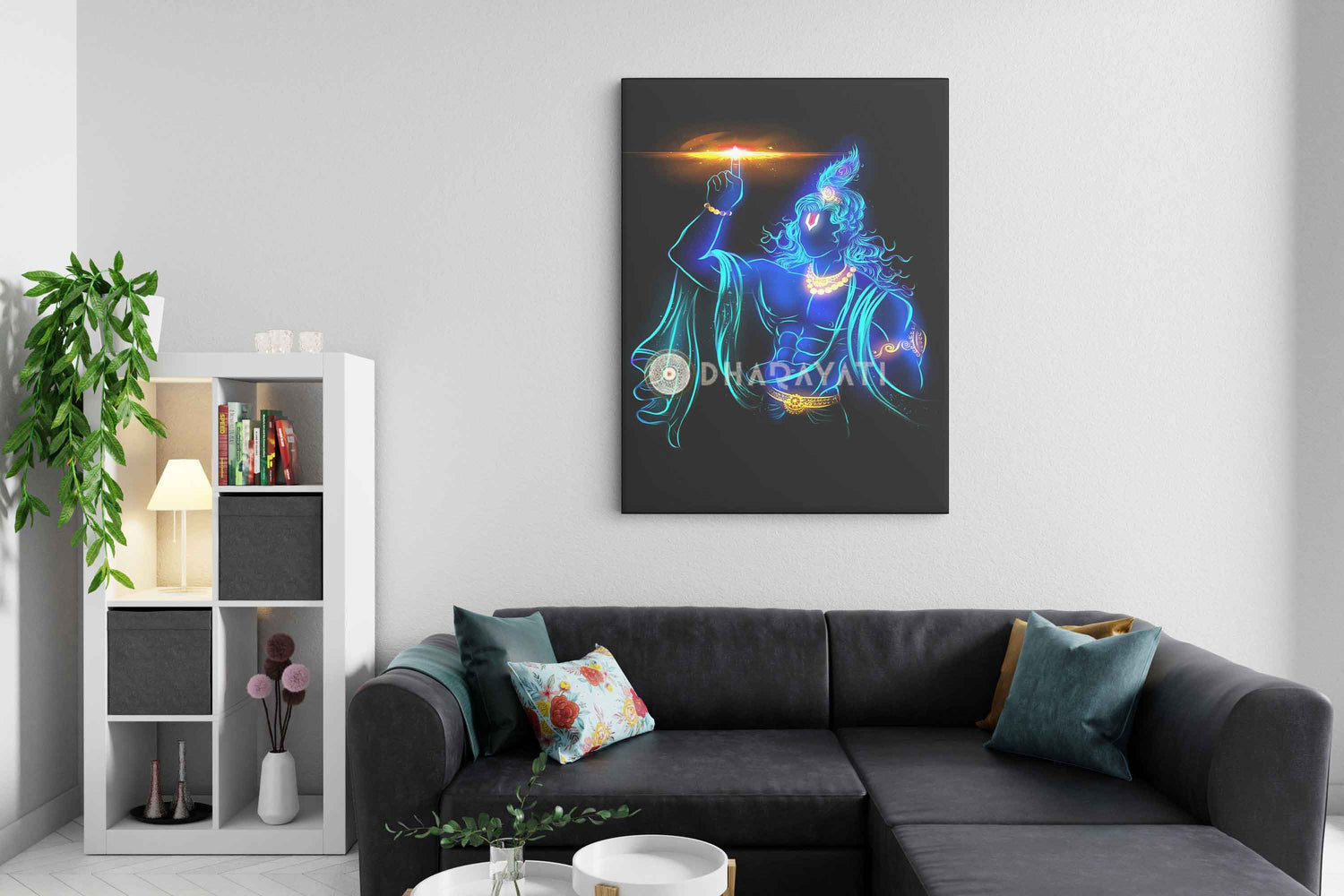 Divine Love and Protection: Lord Krishna with Chakra - Canvas Art