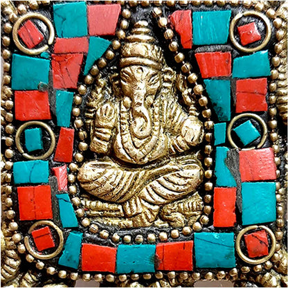 Brass Stonework Ganesha Wall Hanging Bells