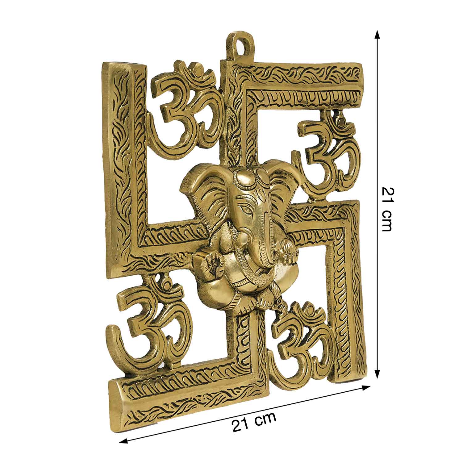 Brass Ganesh with Swastik and Om Wall Hanging