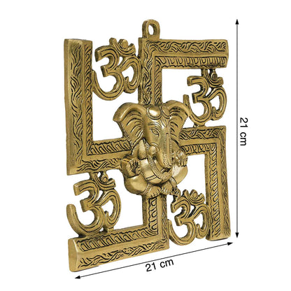 Brass Ganesh with Swastik and Om Wall Hanging