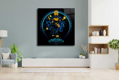 Celestial Rhythm: Dancing God Nataraja Glass Wall Art for Harmony and Grace