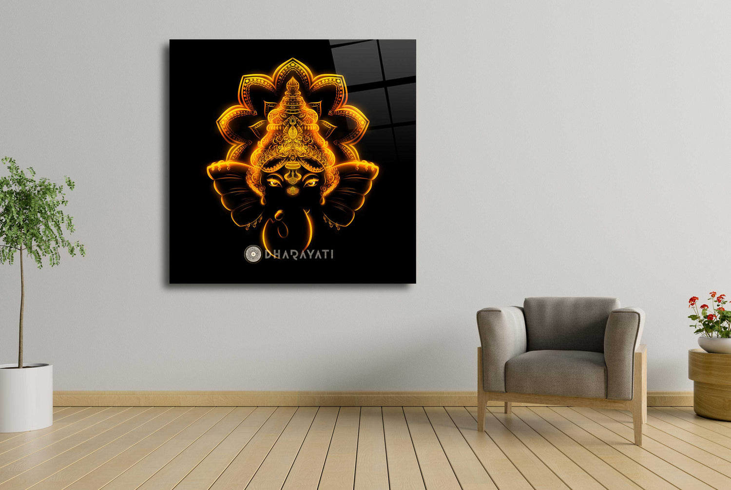 Divine Yellow: Lord Ganesha Glass Wall Art for Prosperity and Wisdom