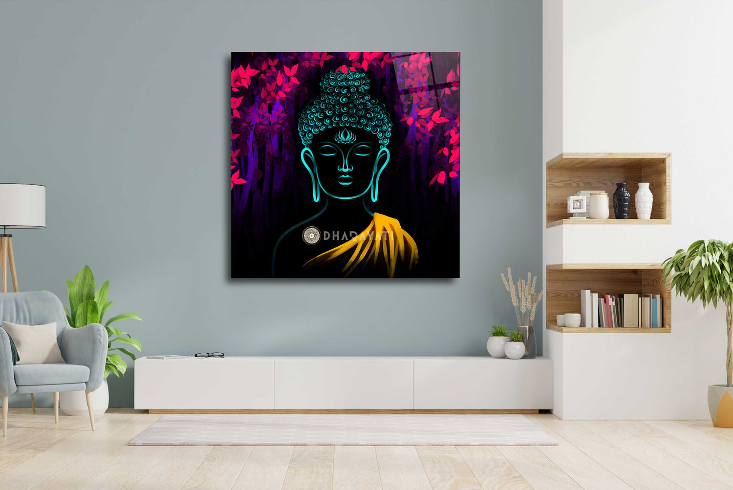 Transcendence: Gautama Buddha Vibrant Colors Glass Wall Art for Serene Spaces