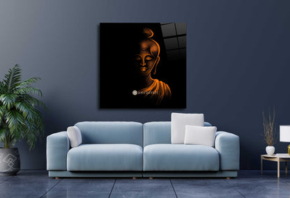 Eternal Serenity: Gautama Buddha Orange Glass Wall Art for Zen-inspired Spaces