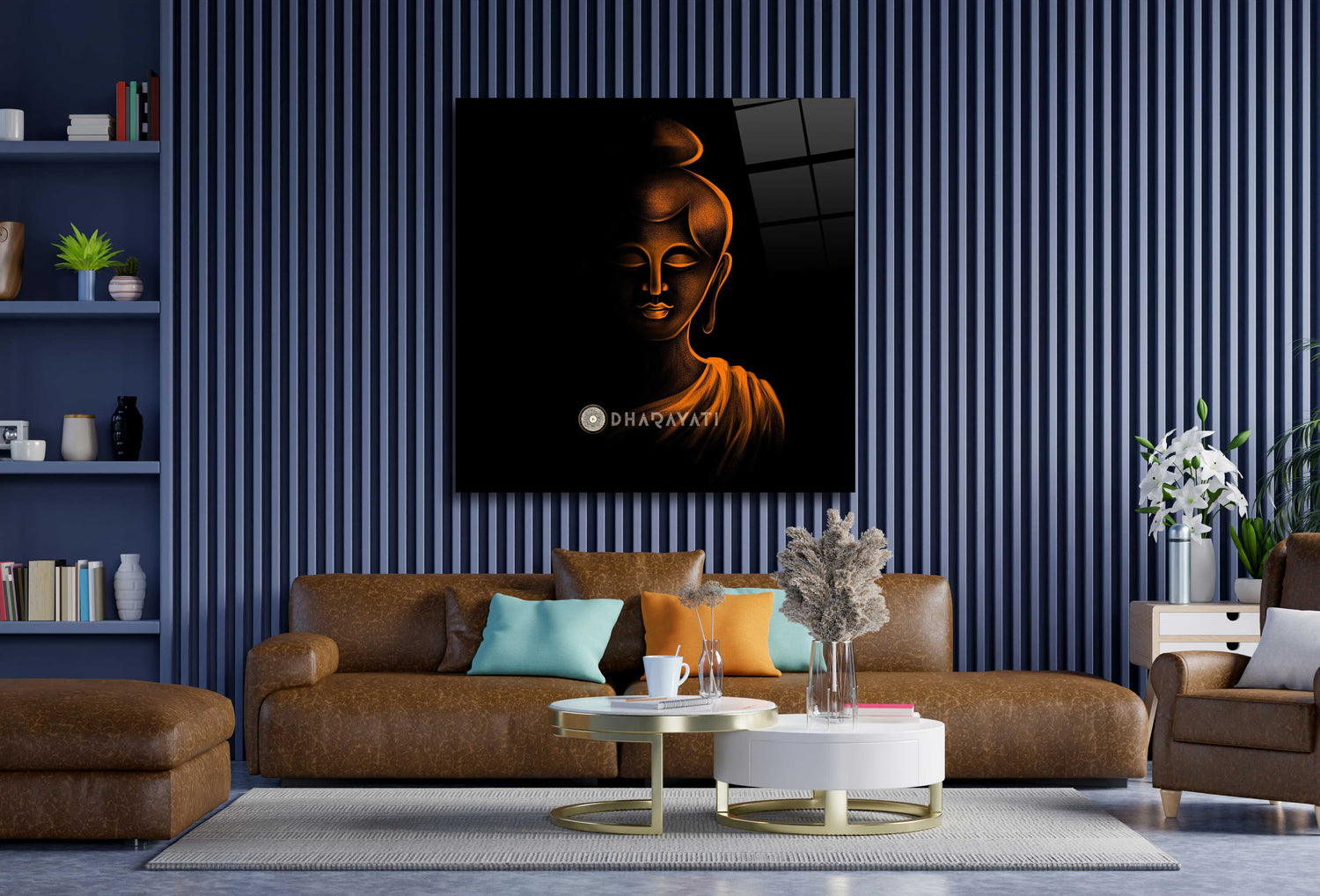 Eternal Serenity: Gautama Buddha Orange Glass Wall Art for Zen-inspired Spaces