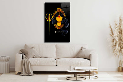 Divine Power Unleashed: Devi with Trishul Glass Wall Art for Spiritual Protection