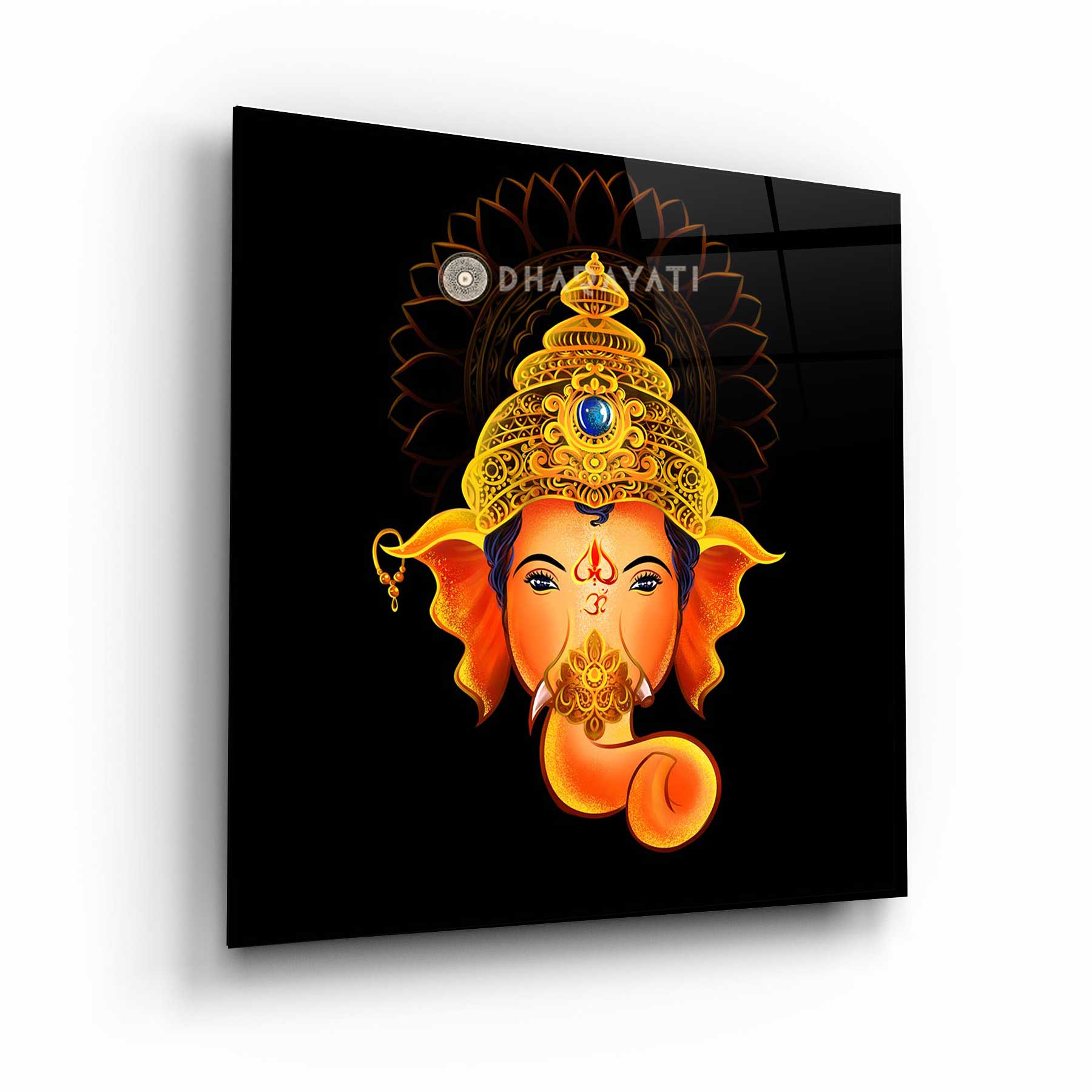 Divine Blessings: Lord Ganesh Face Glass Wall Art for Prosperity and Remover of Obstacles