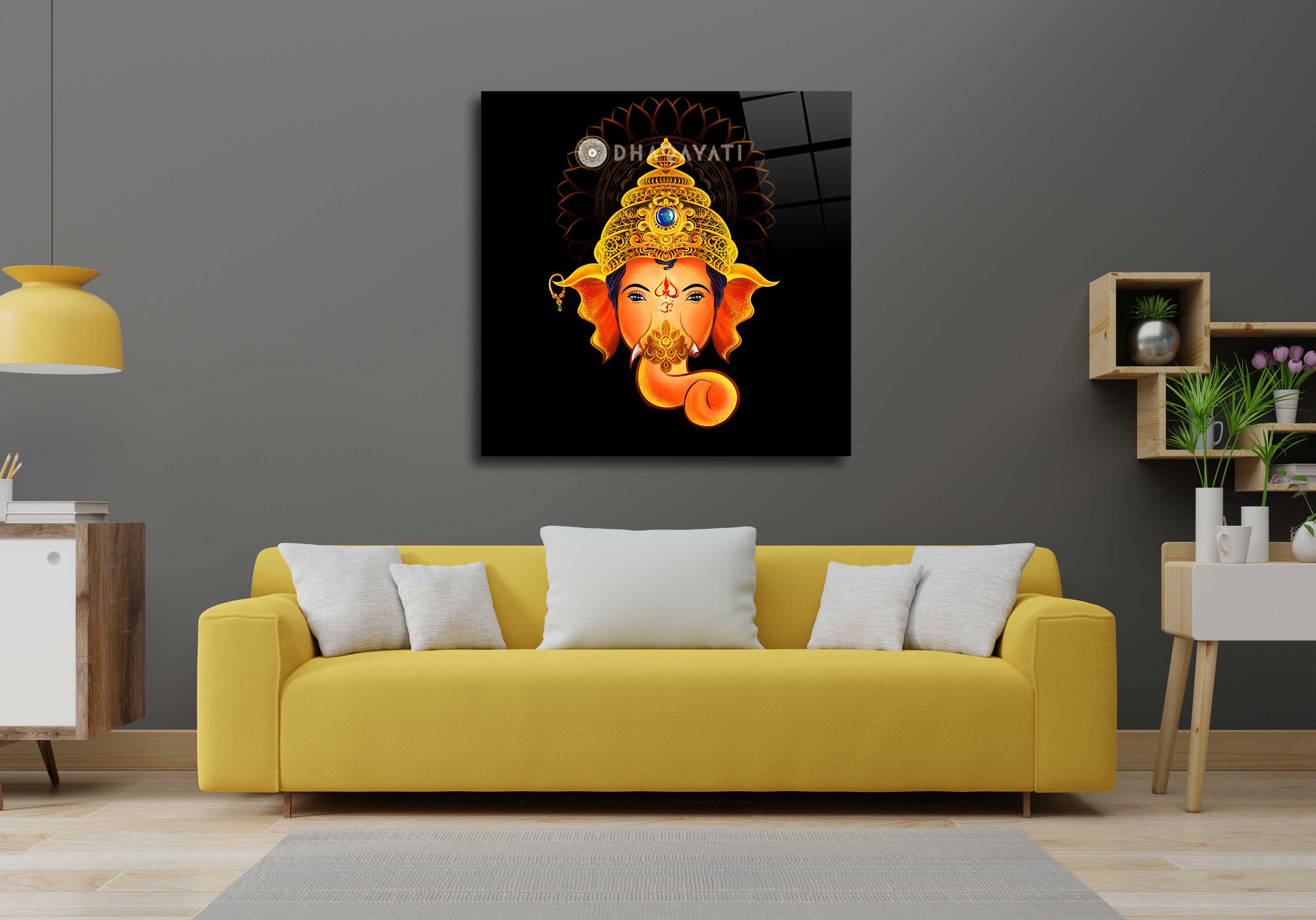 Divine Blessings: Lord Ganesh Face Glass Wall Art for Prosperity and Remover of Obstacles