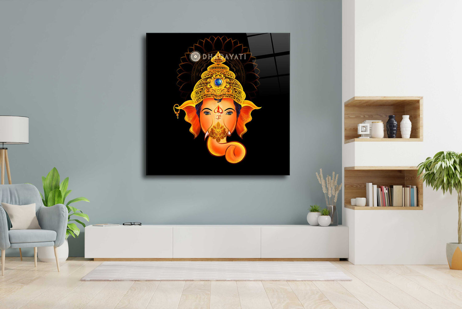 Divine Blessings: Lord Ganesh Face Glass Wall Art for Prosperity and Remover of Obstacles