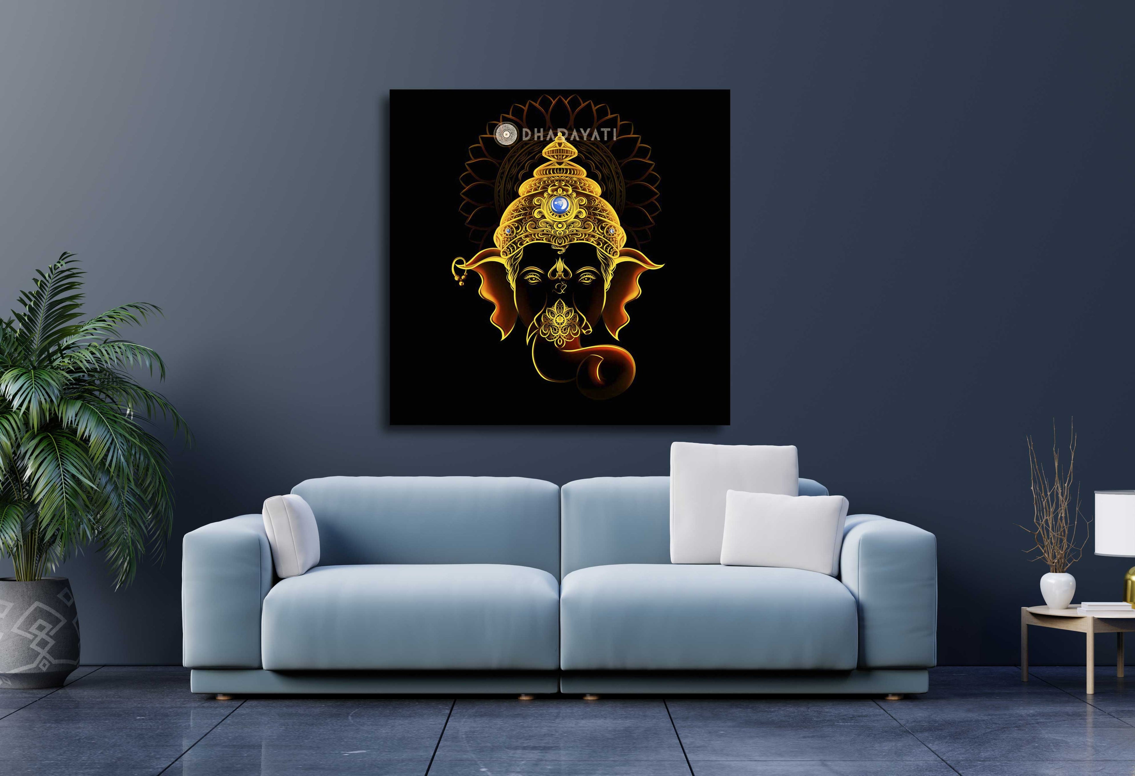 Divine Serenity: Lord Ganesha Face Glass Wall Art for Blessings and Wisdom